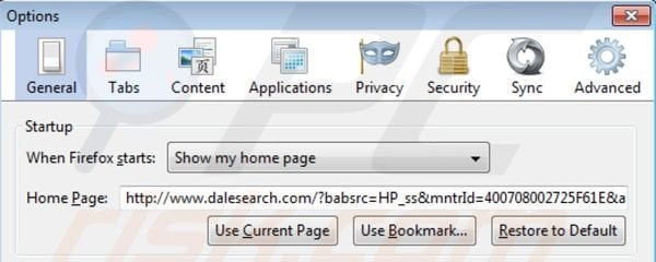Dalesearch homepage in Mozilla Firefox