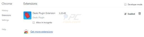 Deals Plugin removal from Google Chrome