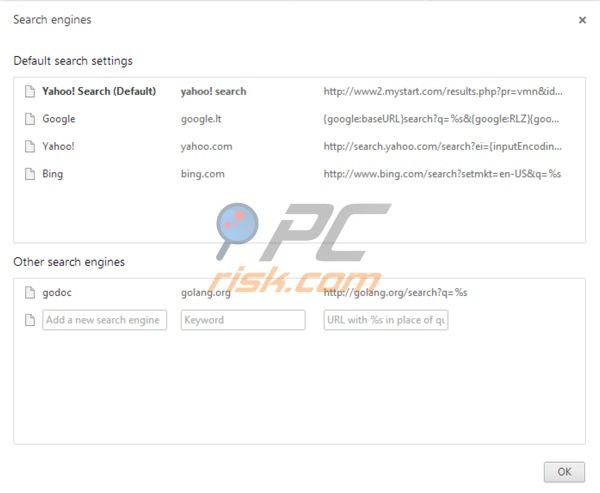Deal Browsing changed default search engine (mystart.com) removal from Google Chrome