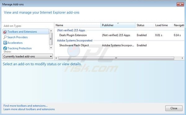 Deals Plugin removal from Internet Explorer