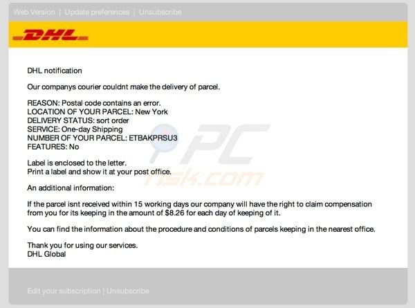 Fake DHL notification