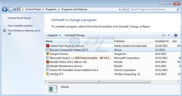 Ginyas Browser Companion uninstall