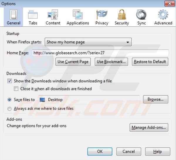 Globasearch.com redirect removal from Mozilla FireFox