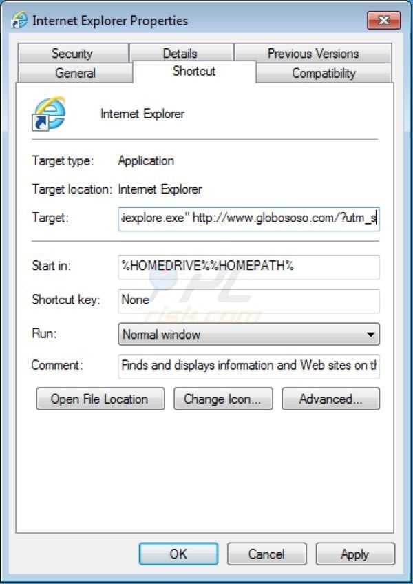 Globososo.com redirect virus removal from Internet Explorer