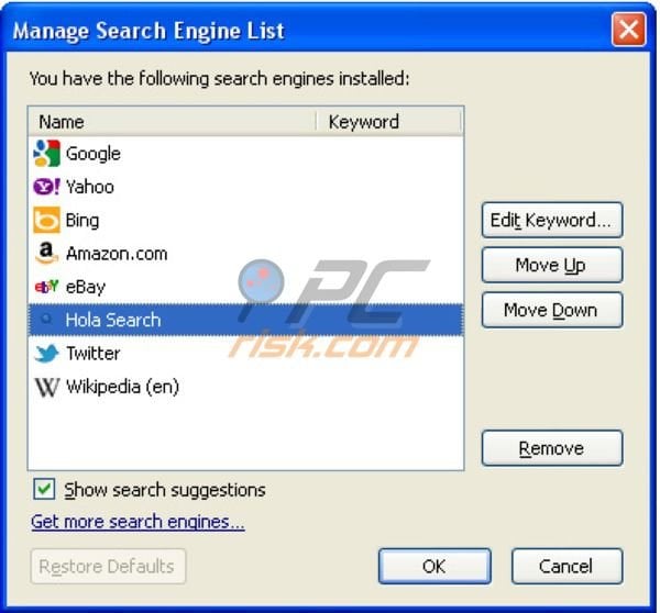 Holasearch.com removal from Mozilla FireFox