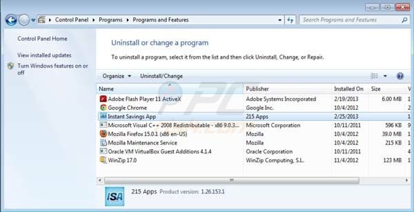 Instant Savings App adware uninstall