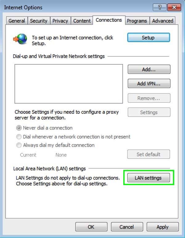 Proxy Server Settings In Windows Vista