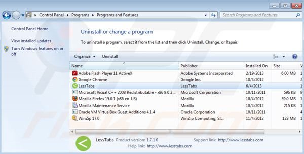 LessTabs uninstall