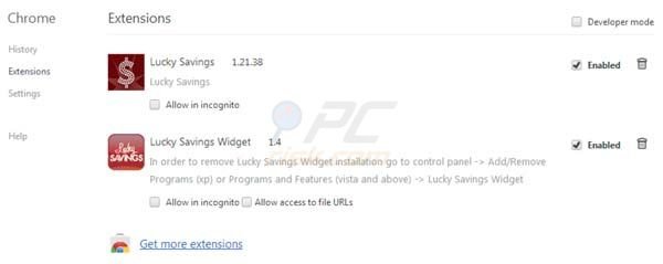 Lucky Savings removal from Google Chrome