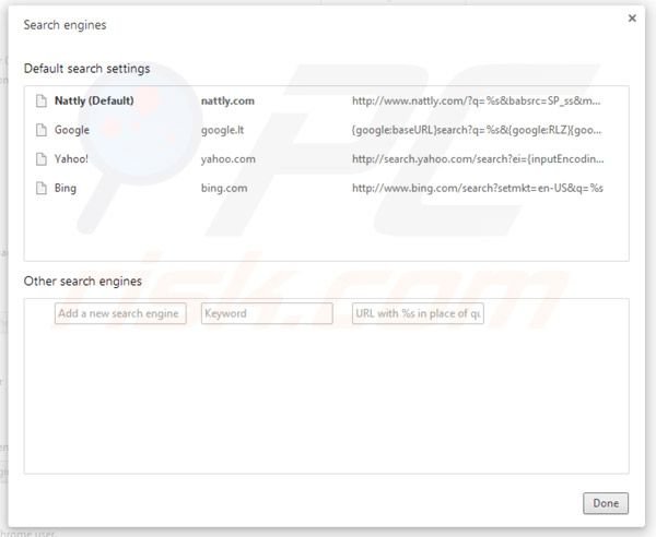 Nattly default search engine in Google Chrome