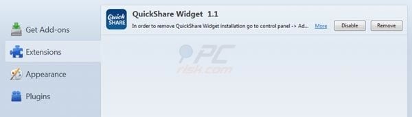 QuickShare removal from Mozilla FireFox