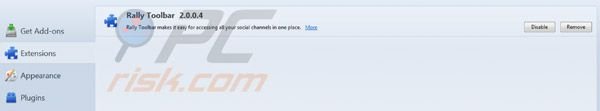 Rally Toolbar removal from Mozilla FireFox