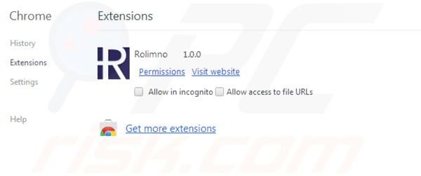Rolimno removal from Google Chrome