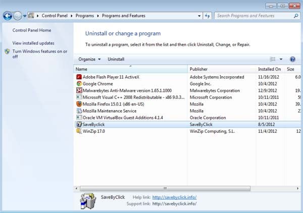 save by click adware uninstall