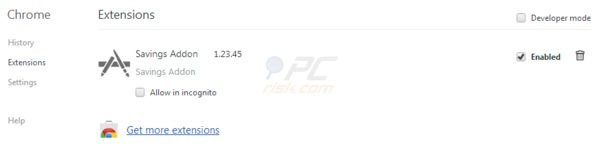 Savings Addon removal from Google Chrome