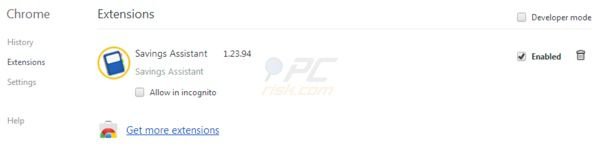 Savings Assistant removal from Google Chrome