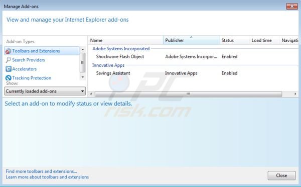 Savings Assistant removal from Internet Explorer