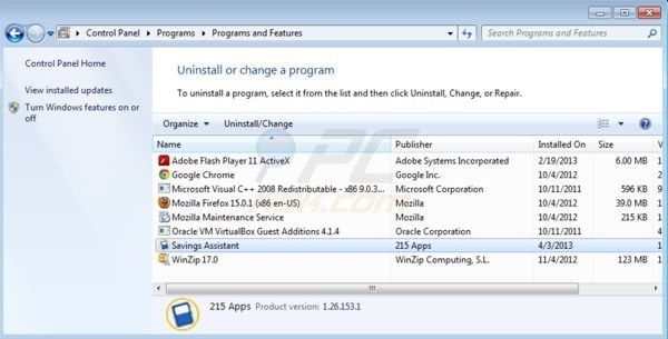 Savings Assistant uninstall