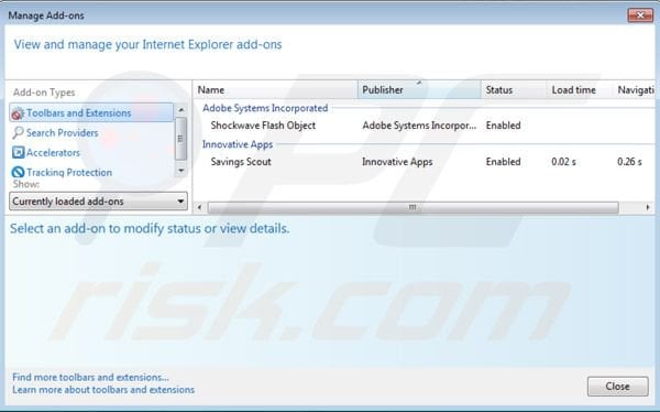 Savings Scout removal from Internet Explorer