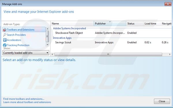 Savings Scout removal from Internet Explorer