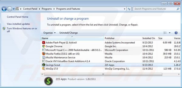 Savings Scout uninstall