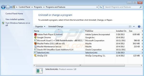 SelectionLinks uninstall