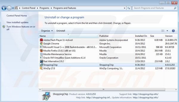 Shopping Chip uninstall