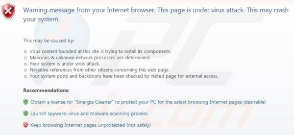 Sinergia Cleaner hijacking Internet browsers