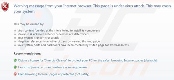 Sinergia Cleaner hijacking Internet browsers