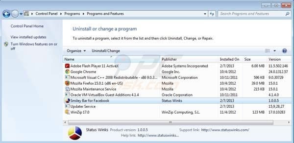 Smiley Bar for FaceBook uninstall