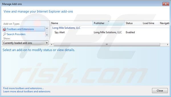 Spy Alert removal from Internet Explorer