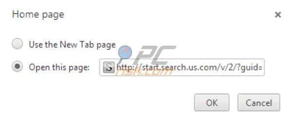 Google Chrome use the new tab instead of start.search.us.com