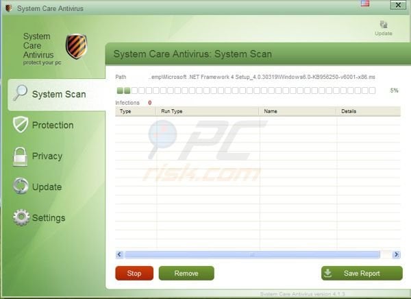 System Care Antivirus - rogue antivirus software using ClamAV virus definition database