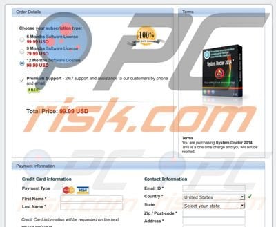 System Doctor 2014 rogue antivirus payment page