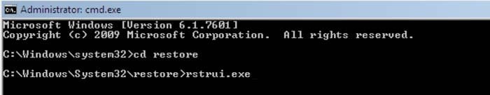 system restore using command prompt rstrui.exe