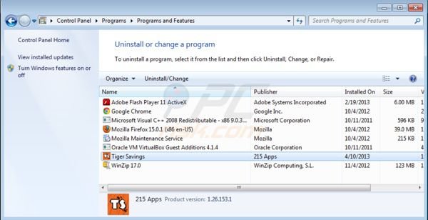 Tiger Savings uninstall
