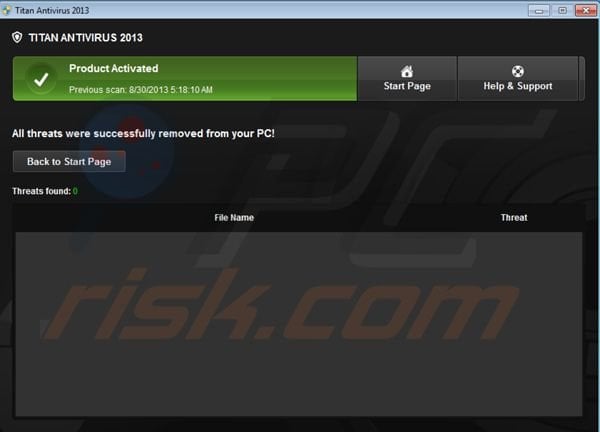 Titan Antivirus 2013 after registration