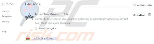 Trusted Saver removal from Google Chrome