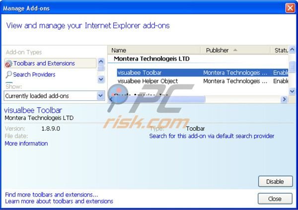 visualbee toolbar (visualbee.delta-search.com) removal from Internet Explorer