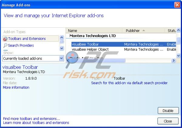 visualbee toolbar (visualbee.delta-search.com) removal from Internet Explorer