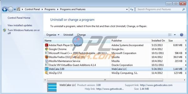 WebCake uninstall