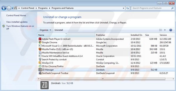 Zendeals uninstall