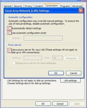Internet Explorer LAN settings