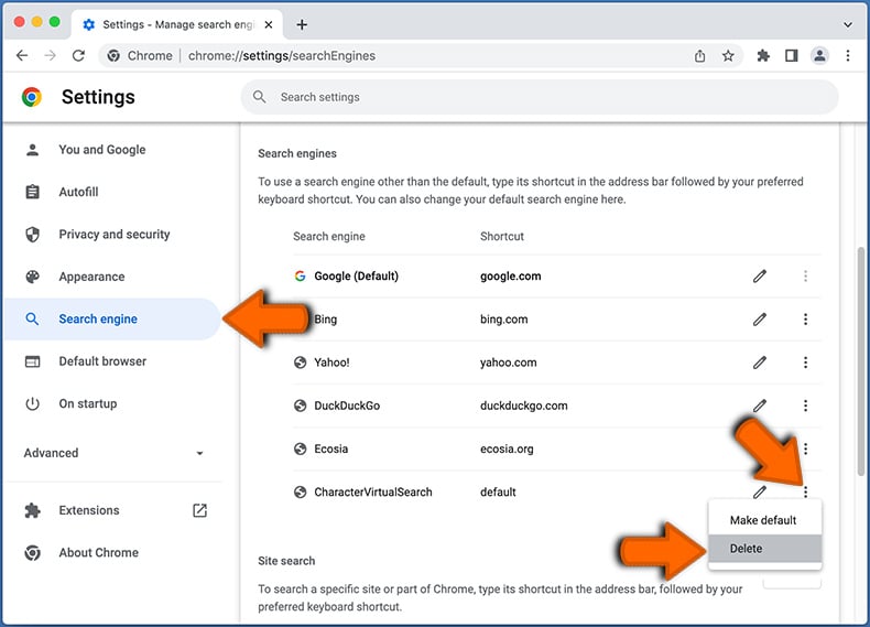 Change Google Chrome default search engine