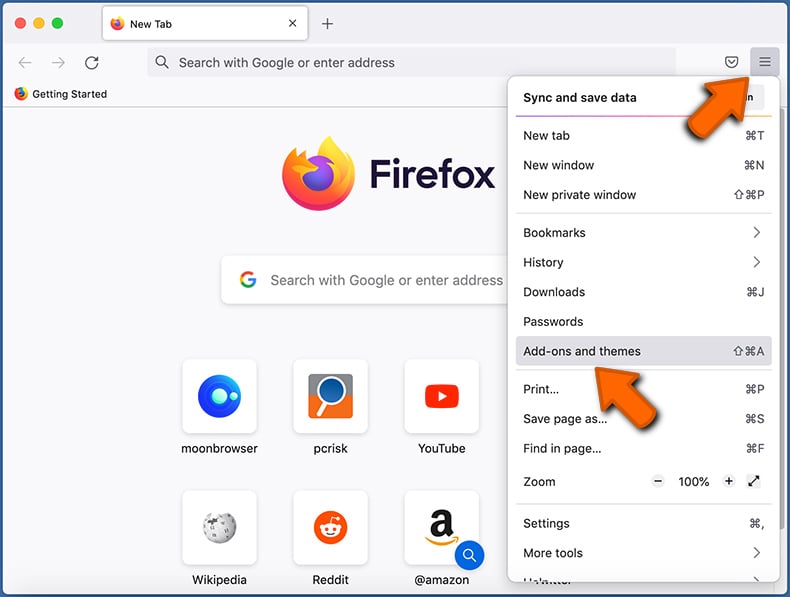 Mozilla Firefox에서 악성 연장 제거 - 1 단계