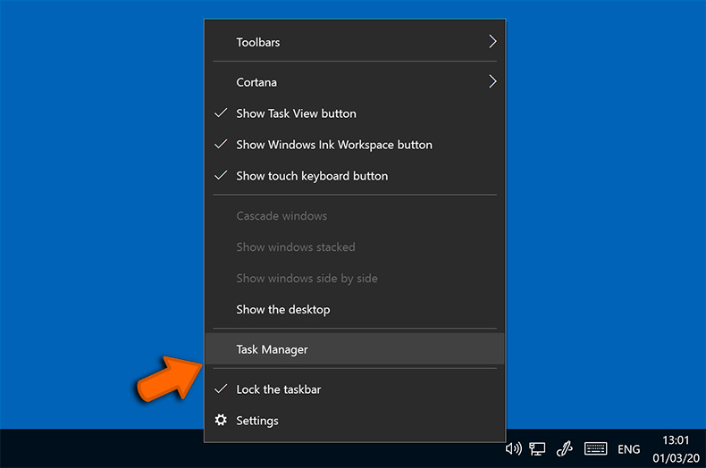 Opening Task Manager in Windows OS