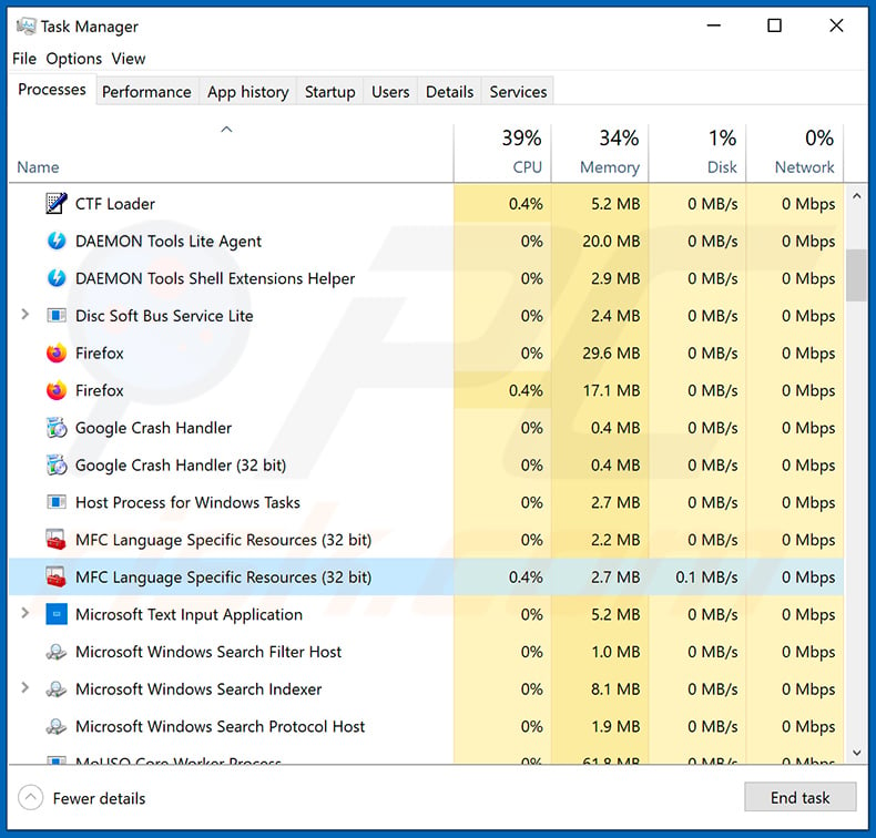 Malware-Prozess läuft im Task Manager