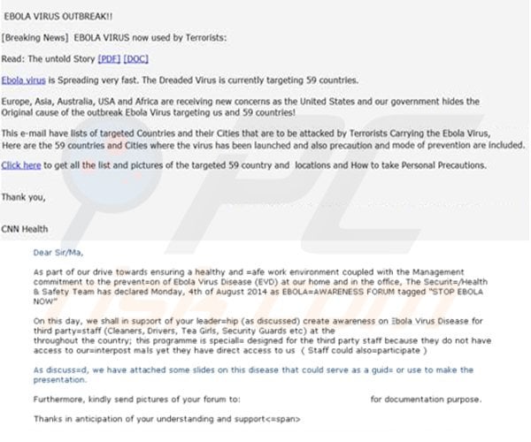 ebola virus used to spread malware via spam