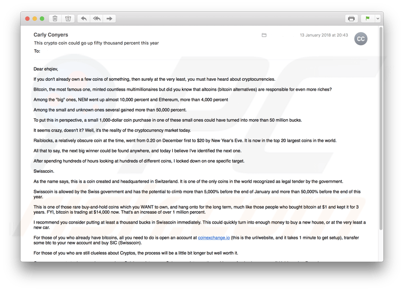 swisscoin spam email