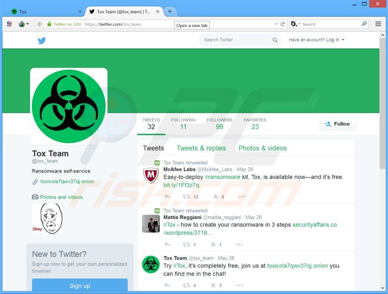 tox ransomware twitter account